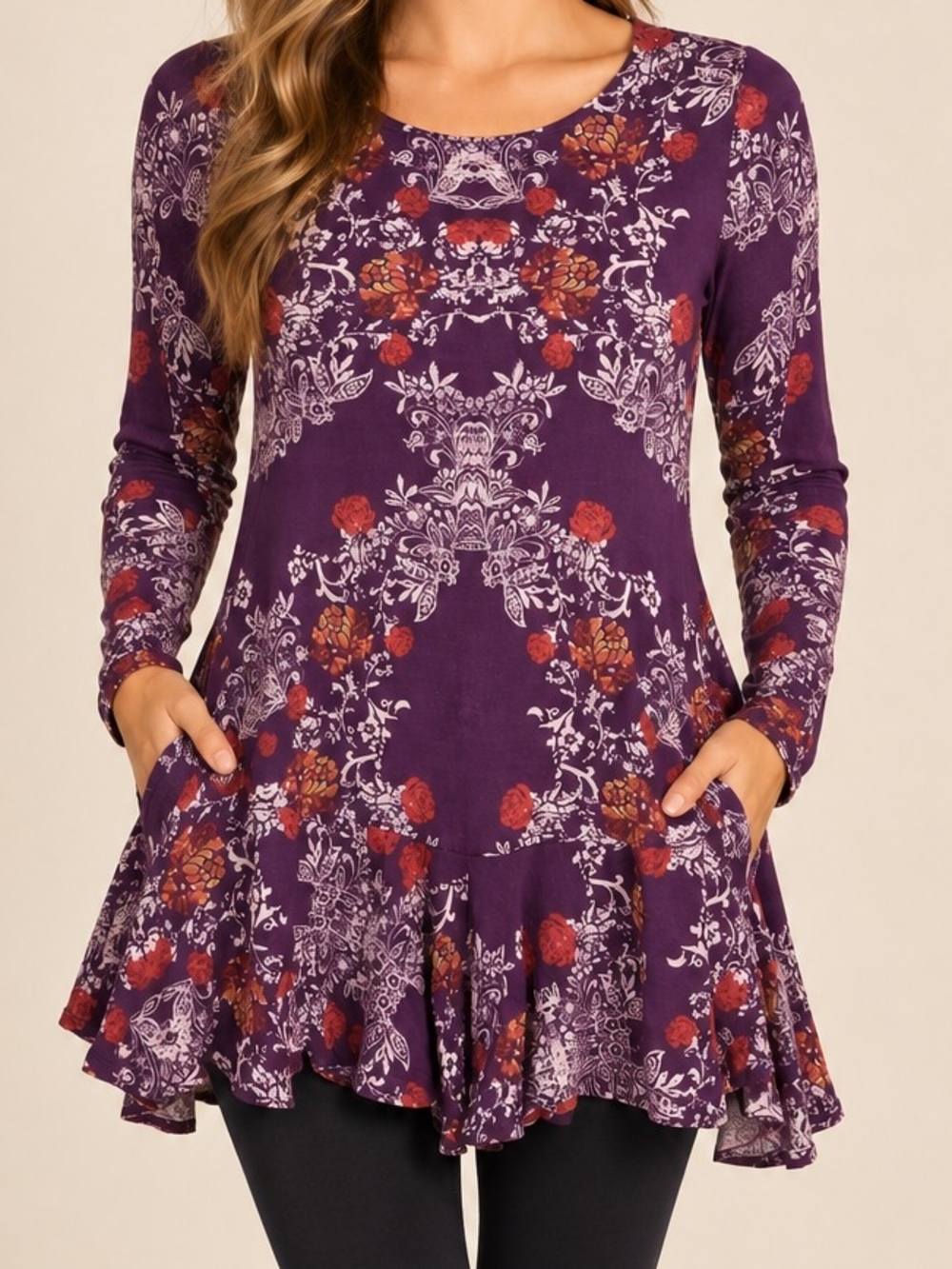 Free People "Smooth Talker" Tunic Dress in the Plumberry Combo colorway Boho
